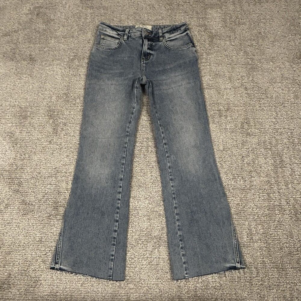 Free People Rita Crop Flare Jeans Womens 26 Stretch Raw Hem Denim Pockets